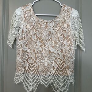 Express Cream and Tan Lace Top